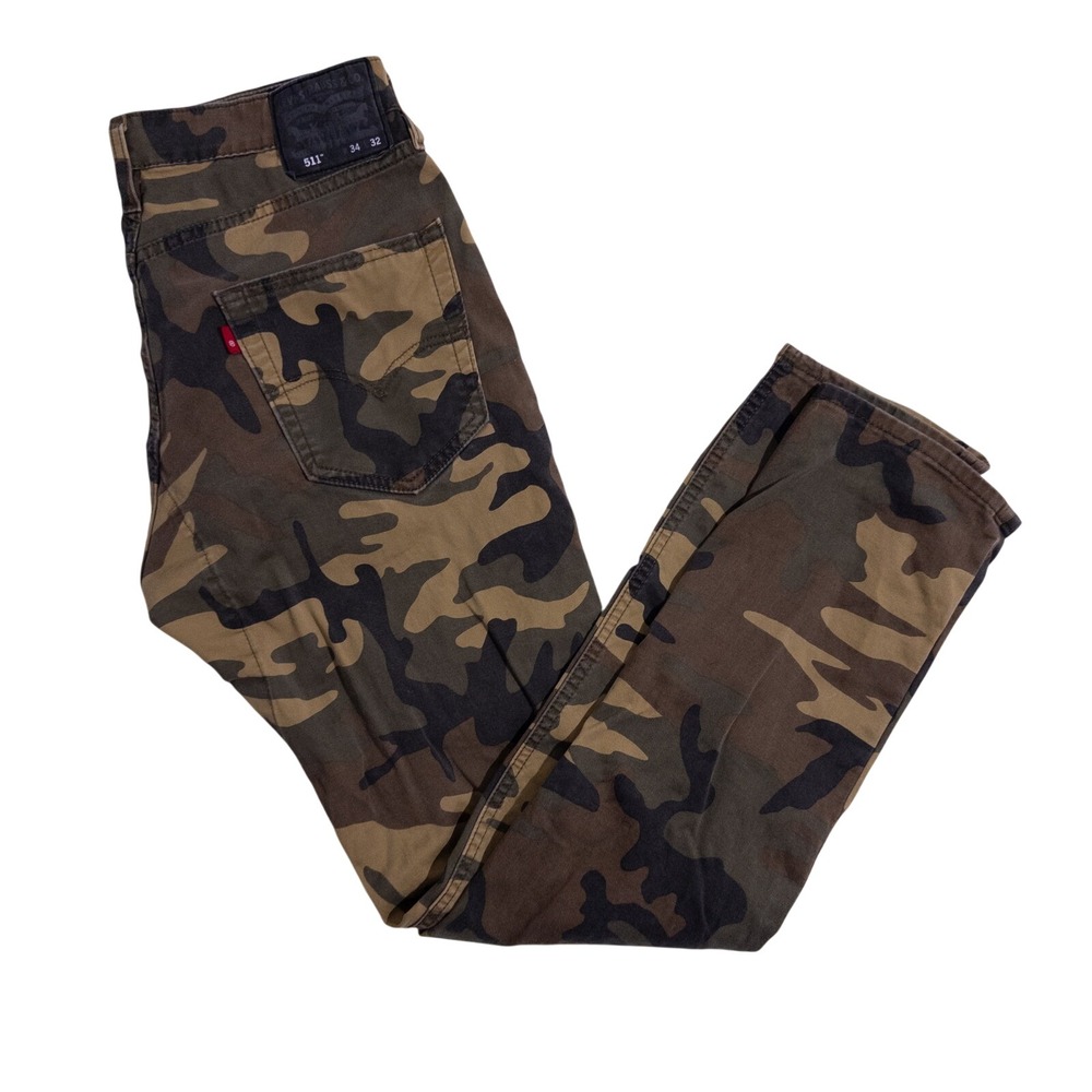 Levis 511 Slim Fit Camo Pants Mens 34x32 Woodland Camouflage Twill 19111-0122